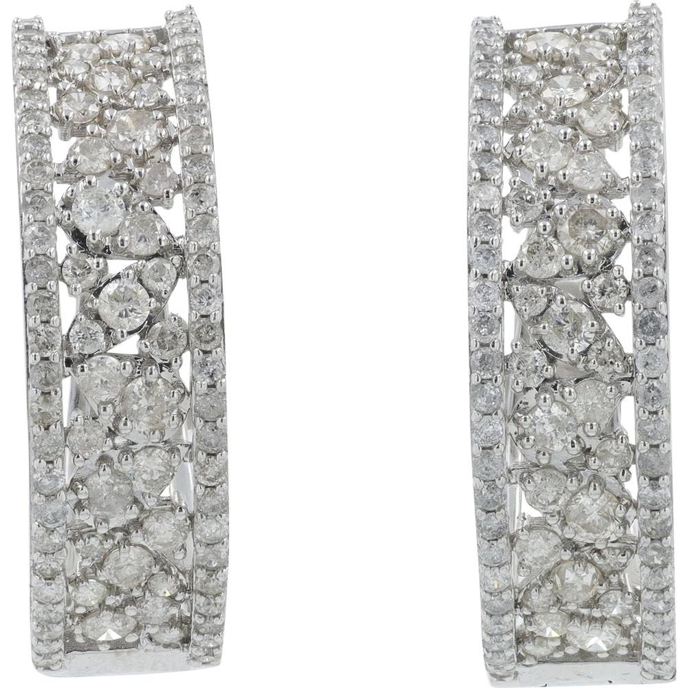 10K White Gold 2 Carat Diamond Hoop Earrings - Prong Set Sparkling Medium Hoops - Image 2