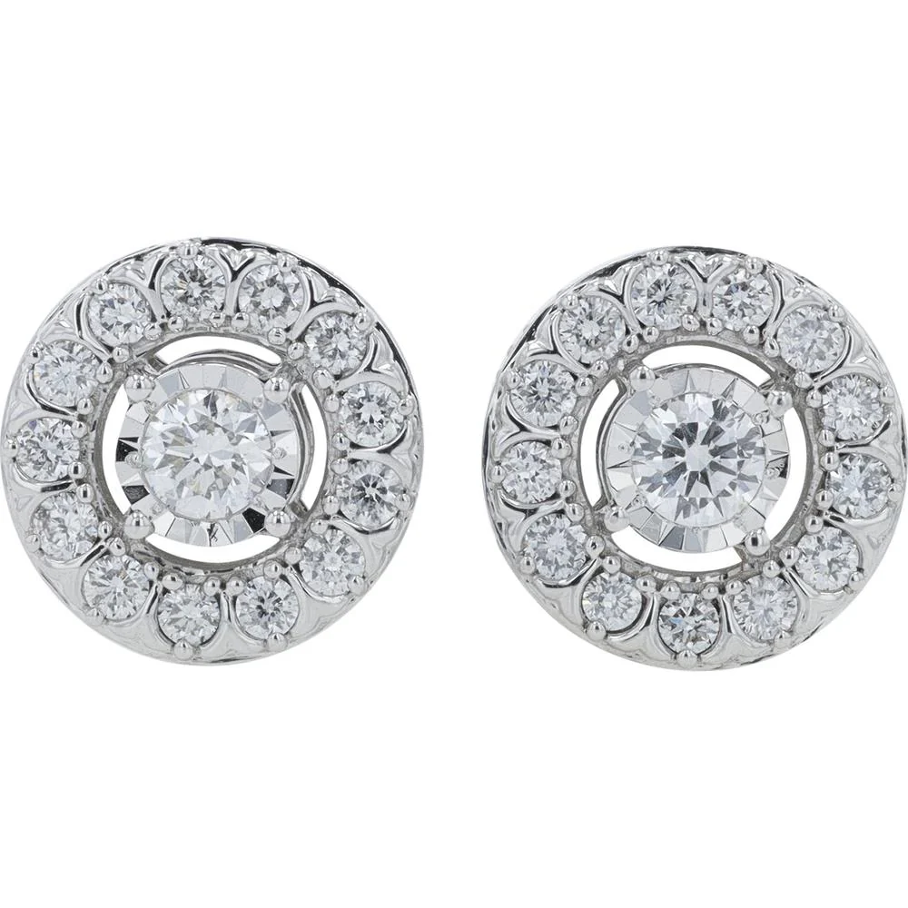 10K White Gold 2 Carat Lab Grown Diamond Halo Stud Earrings - 2.00 Carat Total Diamond Weight