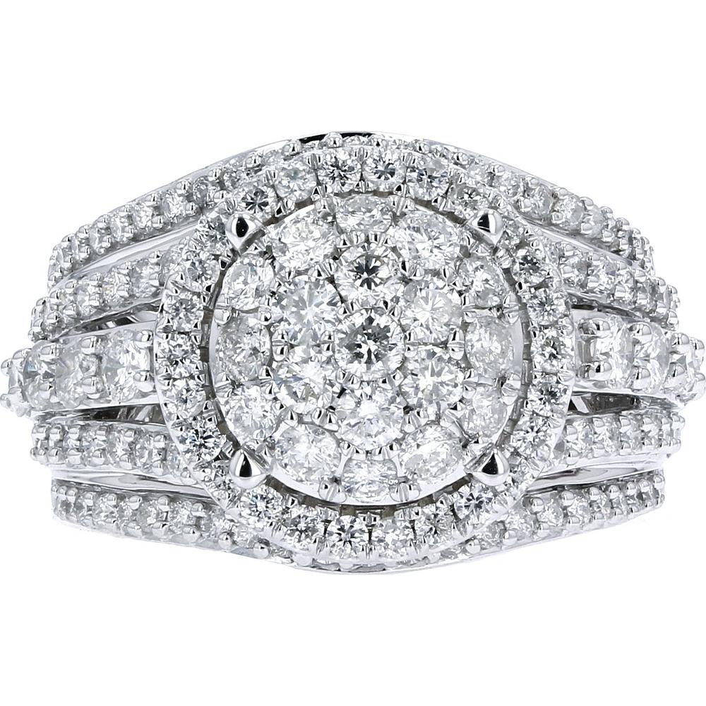 10K White Gold 2 Carat Round Diamond Halo Split Shank Ring - 2.00 Carat Total Diamond Weight