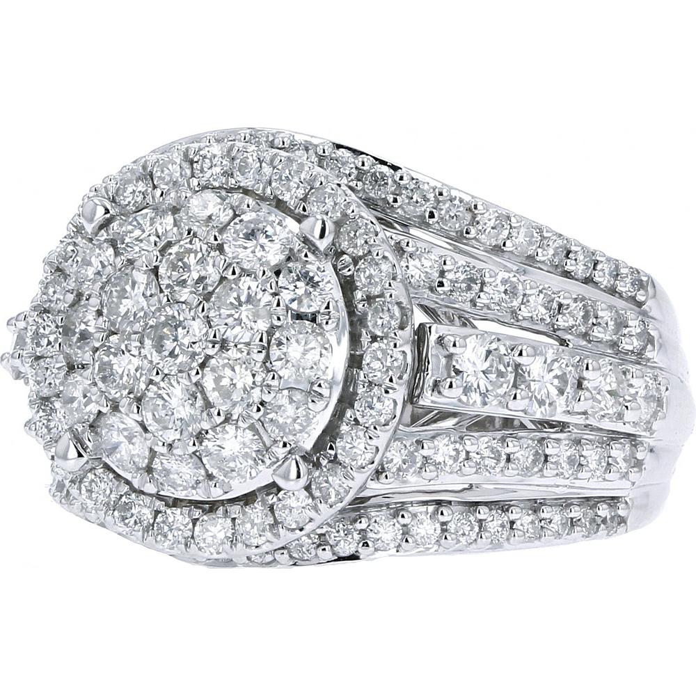 10K White Gold 2 Carat Round Diamond Halo Split Shank Ring - 2.00 Carat Total Diamond Weight - Image 2