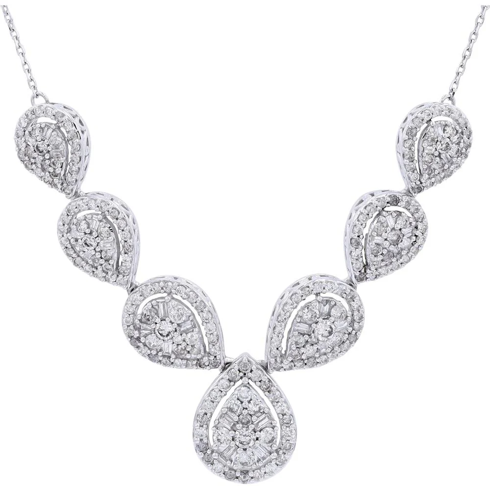 10K White Gold 2 Carat Total Weight Pear - Shaped Diamond Necklace with Pavé Detailing