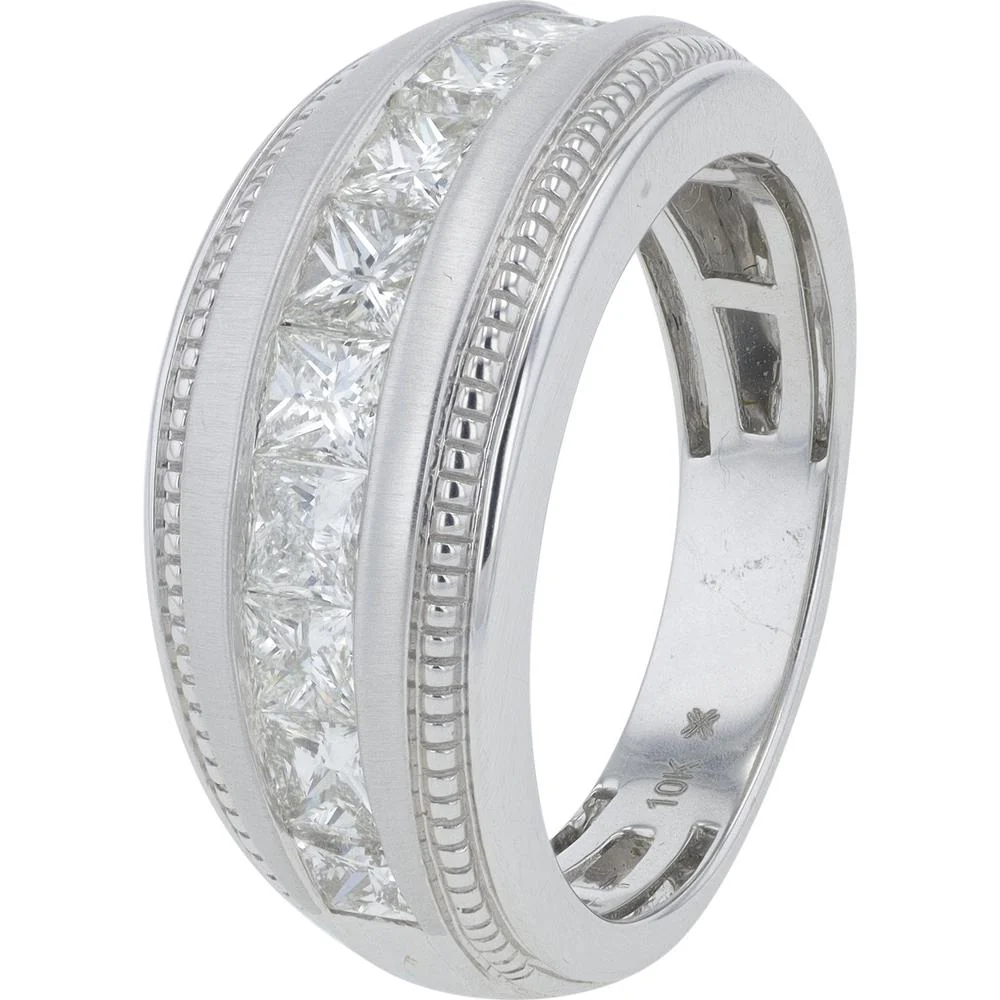 10K White Gold 2 Carat Total Weight Princess Cut Diamond Gents Wedding Band