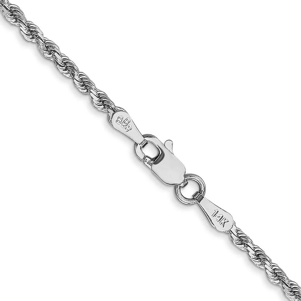 10K White Gold 28" 2mm Diamond-Cut Rope Chain Necklace - Rhodium Plated by Oro Pregiato - Image 3