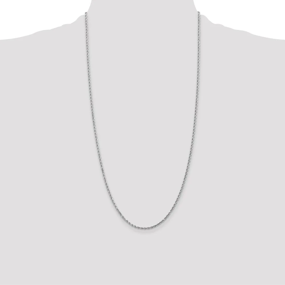 10K White Gold 28" 2mm Diamond-Cut Rope Chain Necklace - Rhodium Plated by Oro Pregiato - Image 4