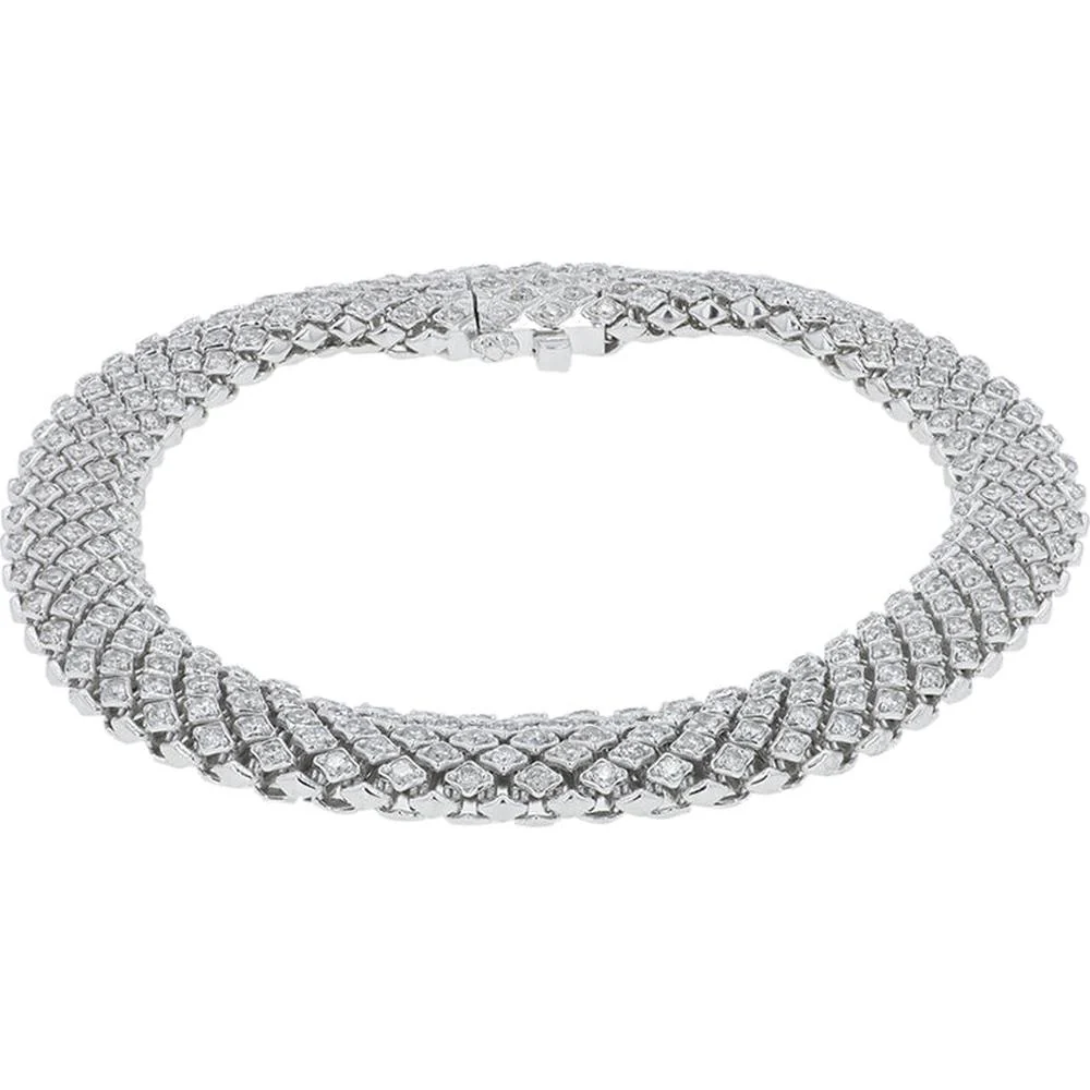 10K White Gold 3.00 Carat Diamond Tennis Bracelet - Intricate Lattice Design - Image 2