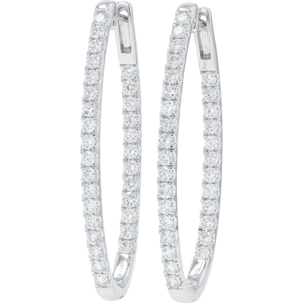 10K White Gold 3.00 Carat Lab Grown Diamond Inside - Out Hoop Earrings - 3.00 Carat Total Diamond Weight