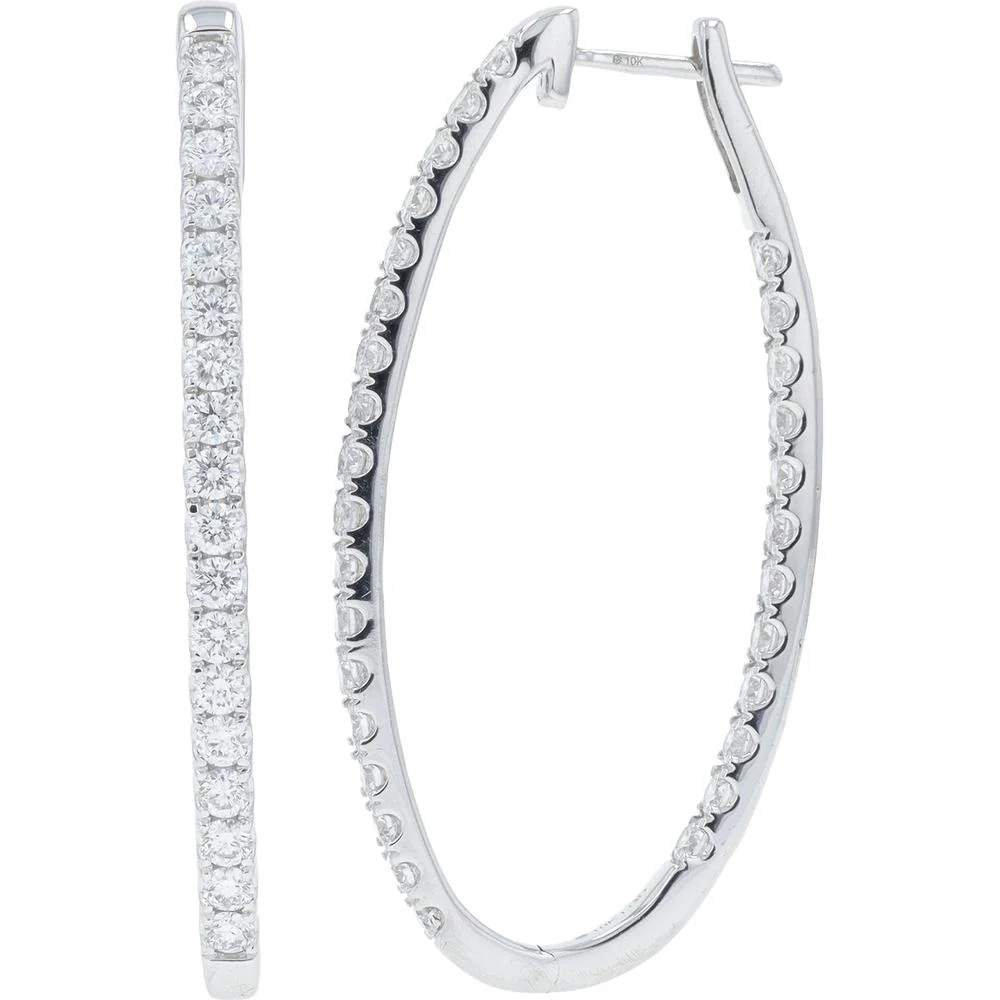 10K White Gold 3.00 Carat Lab Grown Diamond Inside - Out Hoop Earrings - 3.00 Carat Total Diamond Weight - Image 2