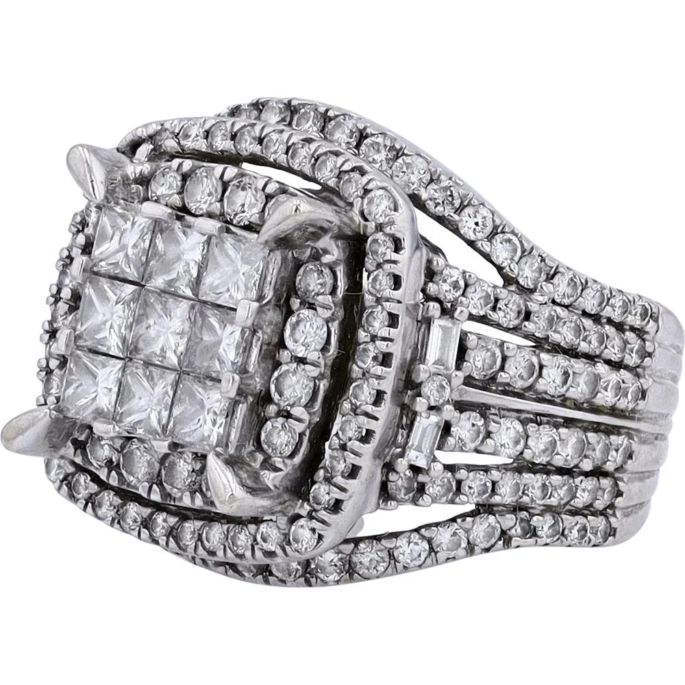 10K White Gold 3.00 Carat Total Diamond Cluster Ring with Princess and Round Cut Diamonds - Image 2