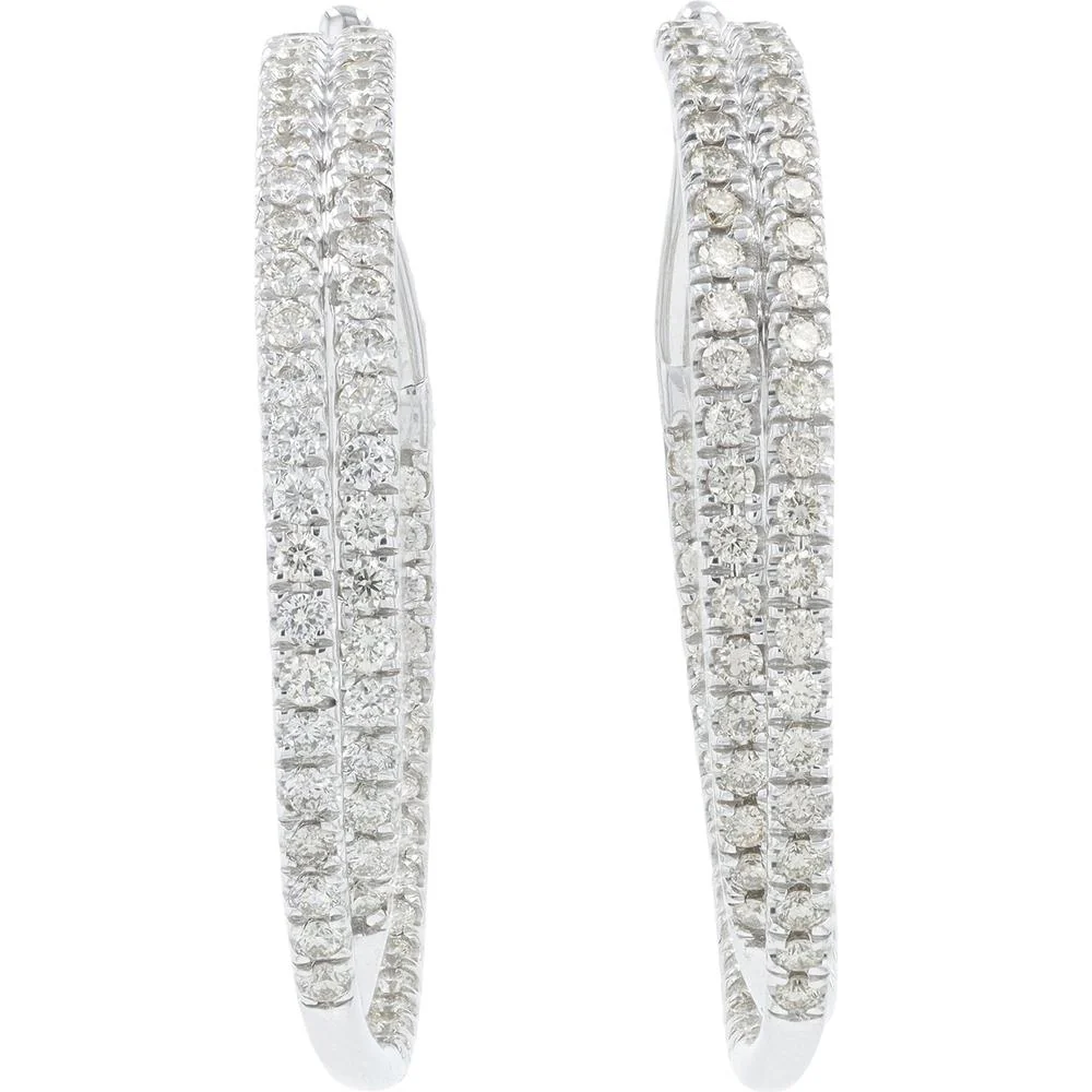 10K White Gold 3 Carat Diamond Inside - Out Crossover Hoops - 3.00 Carat Total Diamond Weight - Image 3