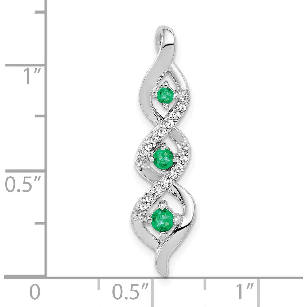 10K White Gold 3-Stone Twisted Pendant with Round Emeralds and Diamonds - 0.21 Carat Total Emerald Weight, 0.011 Carat Total Diamond Weight by Lumare Gioia - Image 2