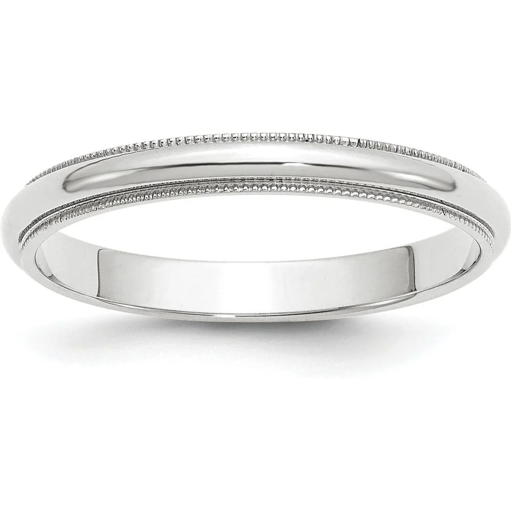 10K White Gold 3mm Milgrain Half Round Wedding Band - Size 6 by Luciano & Cie