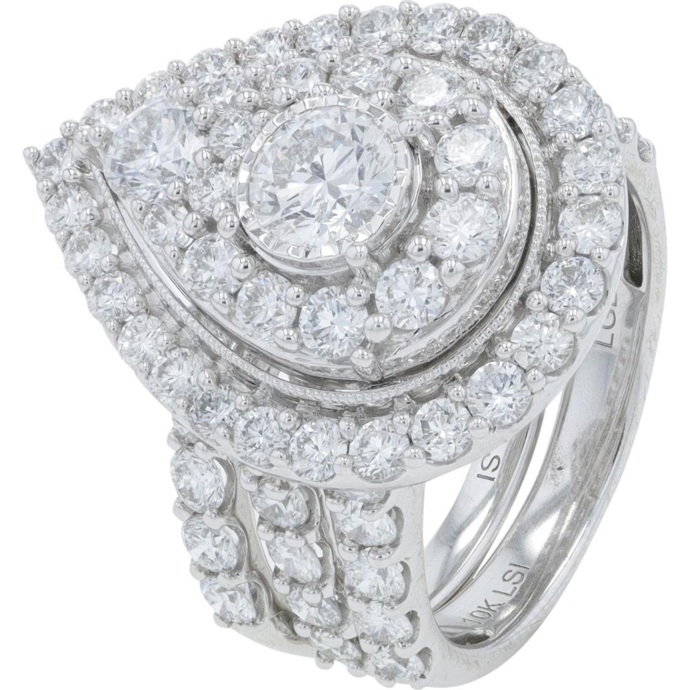10K White Gold 4.00 Carat Lab Grown Diamond Bridal Set with Halo and Pave Band