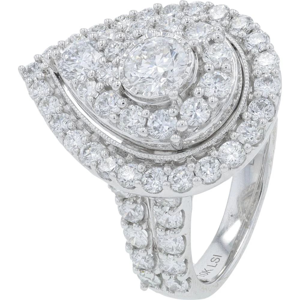 10K White Gold 4.00 Carat Lab Grown Diamond Bridal Set with Halo and Pave Band - Image 2