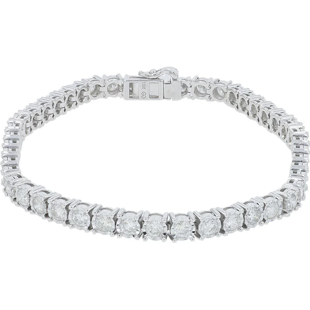 10K White Gold 4 Carat Prong - Set Round Diamond Tennis Bracelet - Image 2