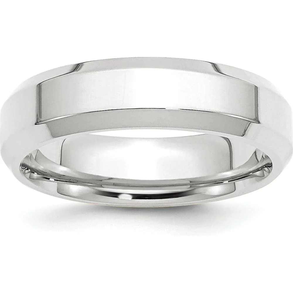 10K White Gold 6mm Beveled Edge Comfort Fit Wedding Band - Size 10 by Luciano & Cie