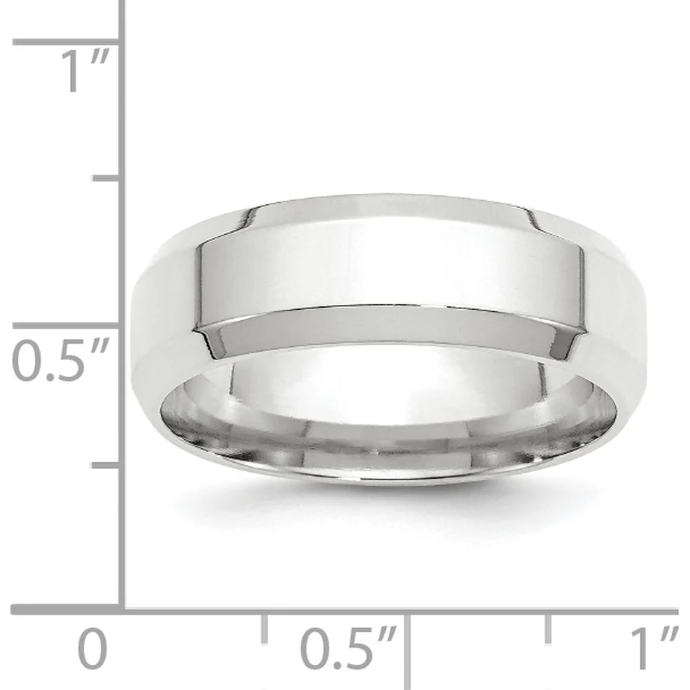 10K White Gold 7mm Beveled Edge Comfort Fit Wedding Band with Polished Rhodium Finish - Size 10 by Luciano & Cie - Image 4