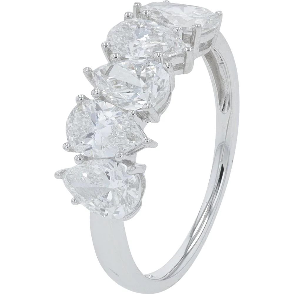 10K White Gold Band with Five Pear - Shaped Lab Grown Diamonds - 2.00 Carat Total Diamond Weight
