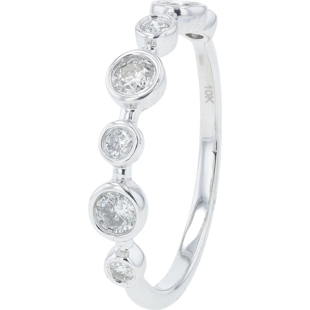 10K White Gold Bezel Set Diamond Ring - 0.38 Carat Total Diamond Weight