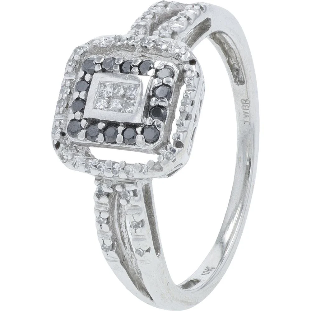 10K White Gold Black and White Diamond Halo Ring - 1/4 Carat Total Diamond Weight