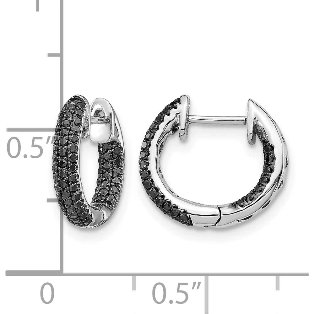 10K White Gold Black Diamond Hinged Hoop Earrings - 0.50 Carat Total Diamond Weight by Oro Pregiato - Image 4