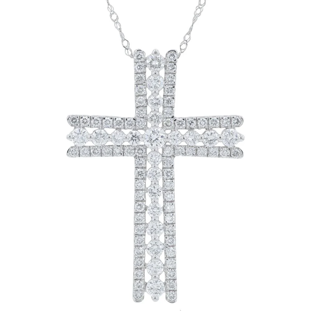 10K White Gold Cross Pendant with 1.25 Carat Total Weight Lab Grown Diamonds
