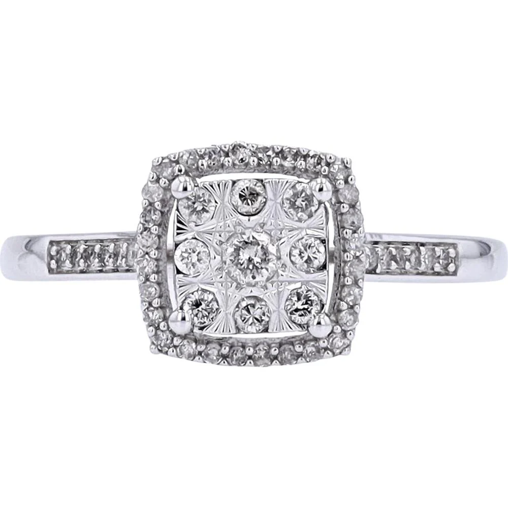 10K White Gold Cushion Cluster Diamond Ring - 0.25 Carat Total Diamond Weight