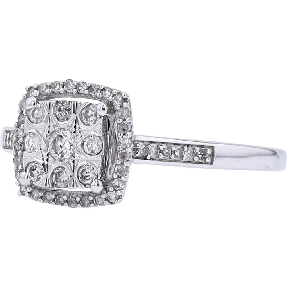 10K White Gold Cushion Cluster Diamond Ring - 0.25 Carat Total Diamond Weight - Image 2