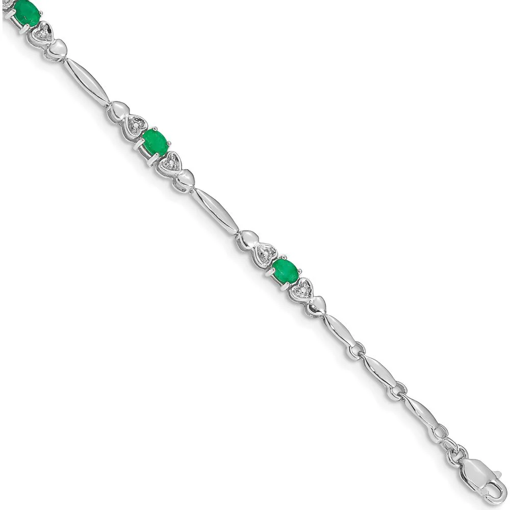 10K White Gold Diamond and Emerald Bracelet - 0.22 Carats Total Emerald Weight, 0.005 Carats Total Diamond Weight by Monteluci Fine Jewelry
