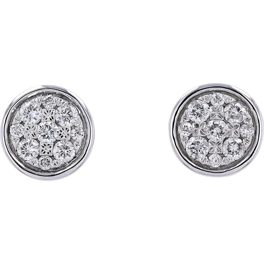 10K White Gold Diamond Circle Cluster Stud Earrings - 1/2 Carat Total Weight