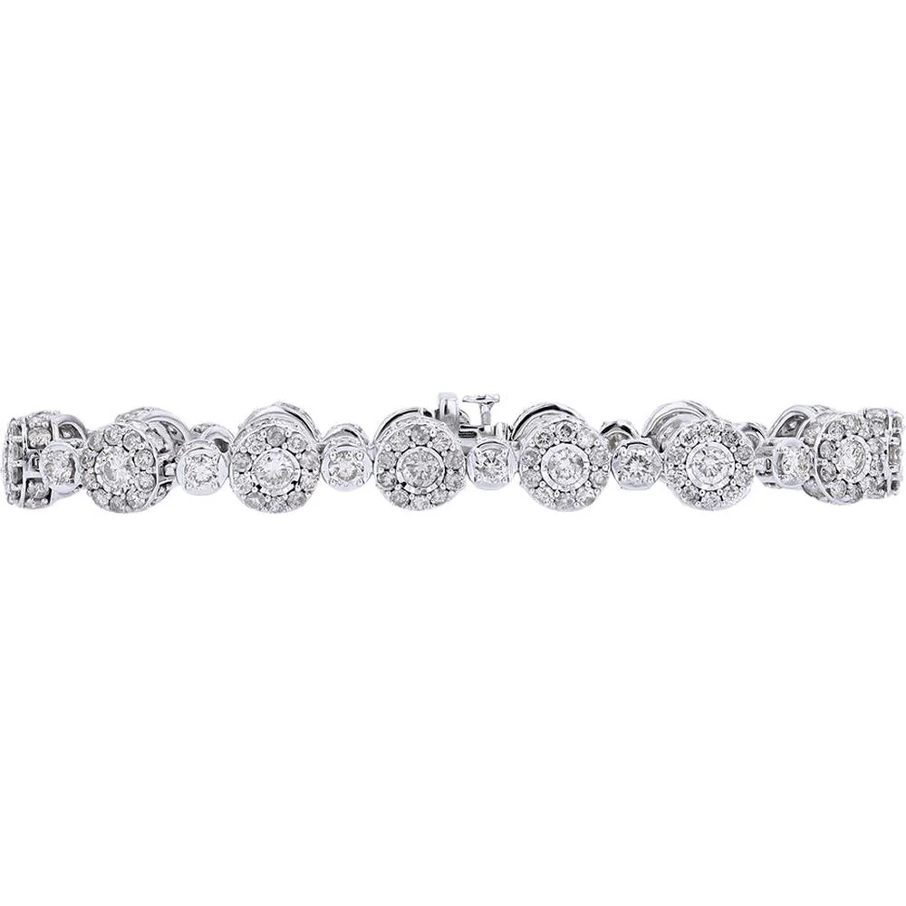 10K White Gold Diamond Cluster Bracelet - 10.00 Carat Total Diamond Weight