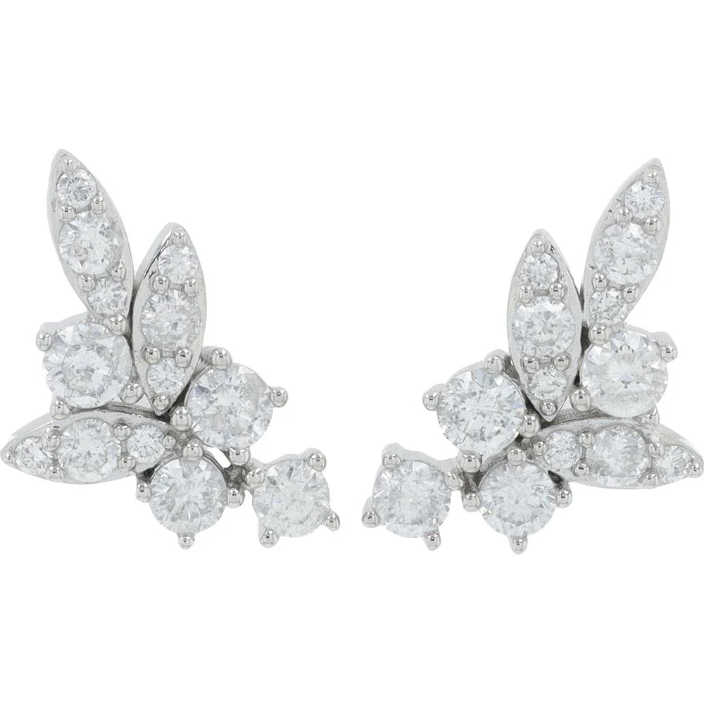 10K White Gold Diamond Cluster Earrings - 1.05 Carat Total Diamond Weight