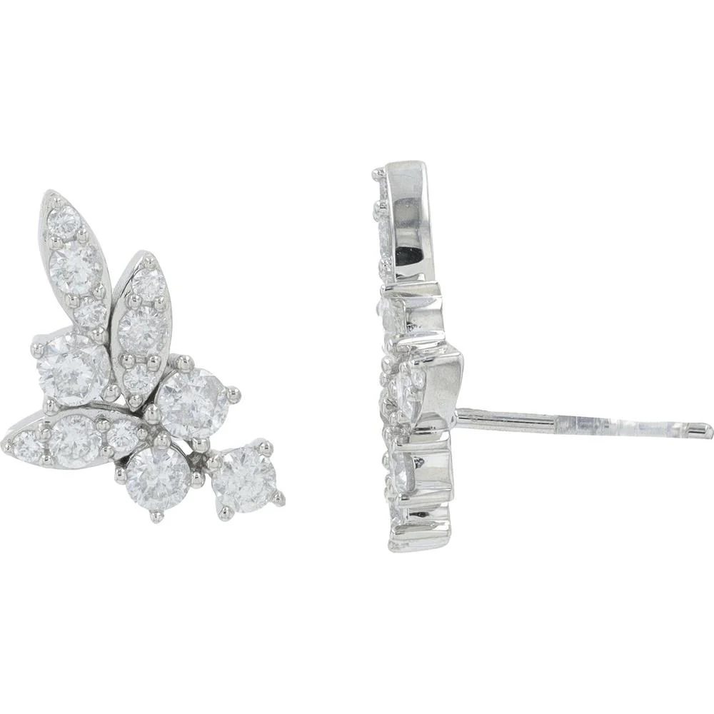 10K White Gold Diamond Cluster Earrings - 1.05 Carat Total Diamond Weight - Image 2