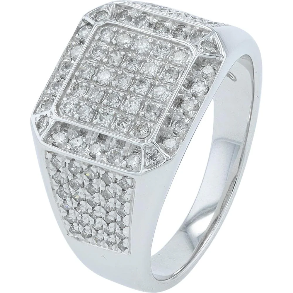 10K White Gold Diamond Cluster Ring - 1.00 Carat Total Diamond Weight