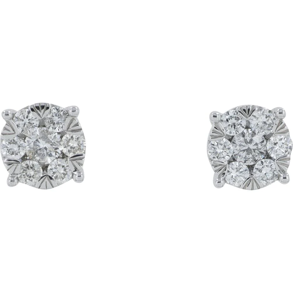 10K White Gold Diamond Cluster Stud Earrings - 0.33 Carat Total Diamond Weight