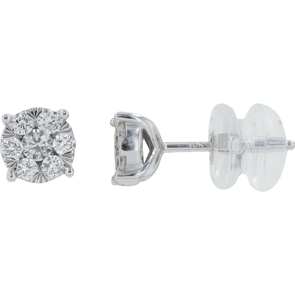10K White Gold Diamond Cluster Stud Earrings - 0.33 Carat Total Diamond Weight - Image 2