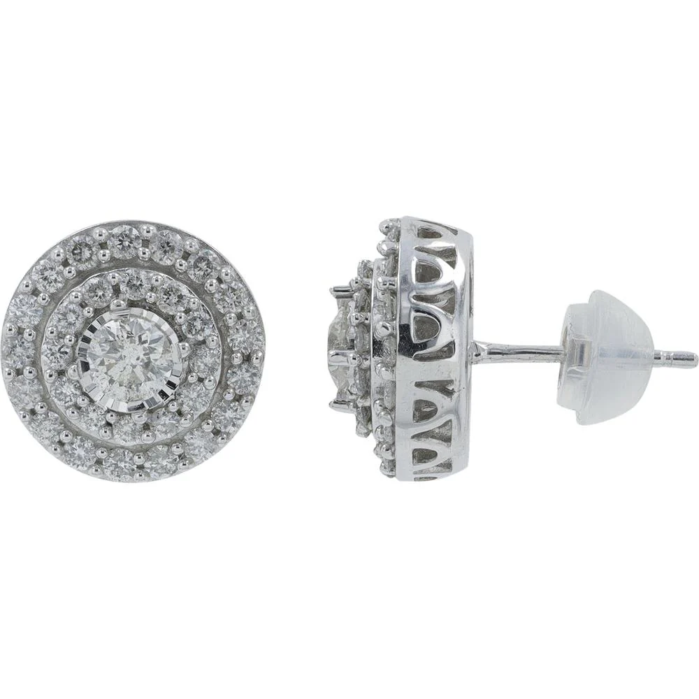 10K White Gold Diamond Cluster Stud Earrings - 1.00 Carat Total Diamond Weight - Image 2