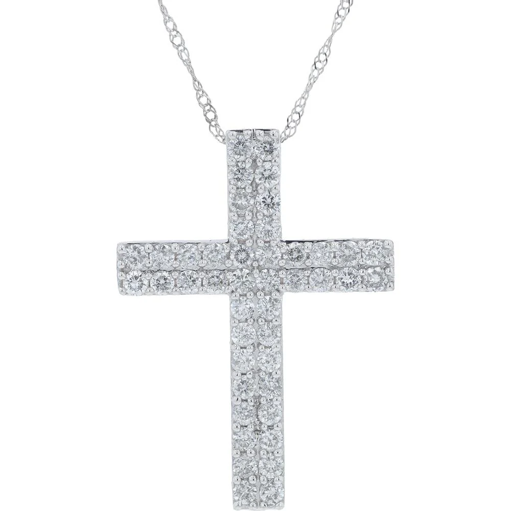 10K White Gold Diamond Cross Pendant - 1.00 Carat Total Diamond Weight