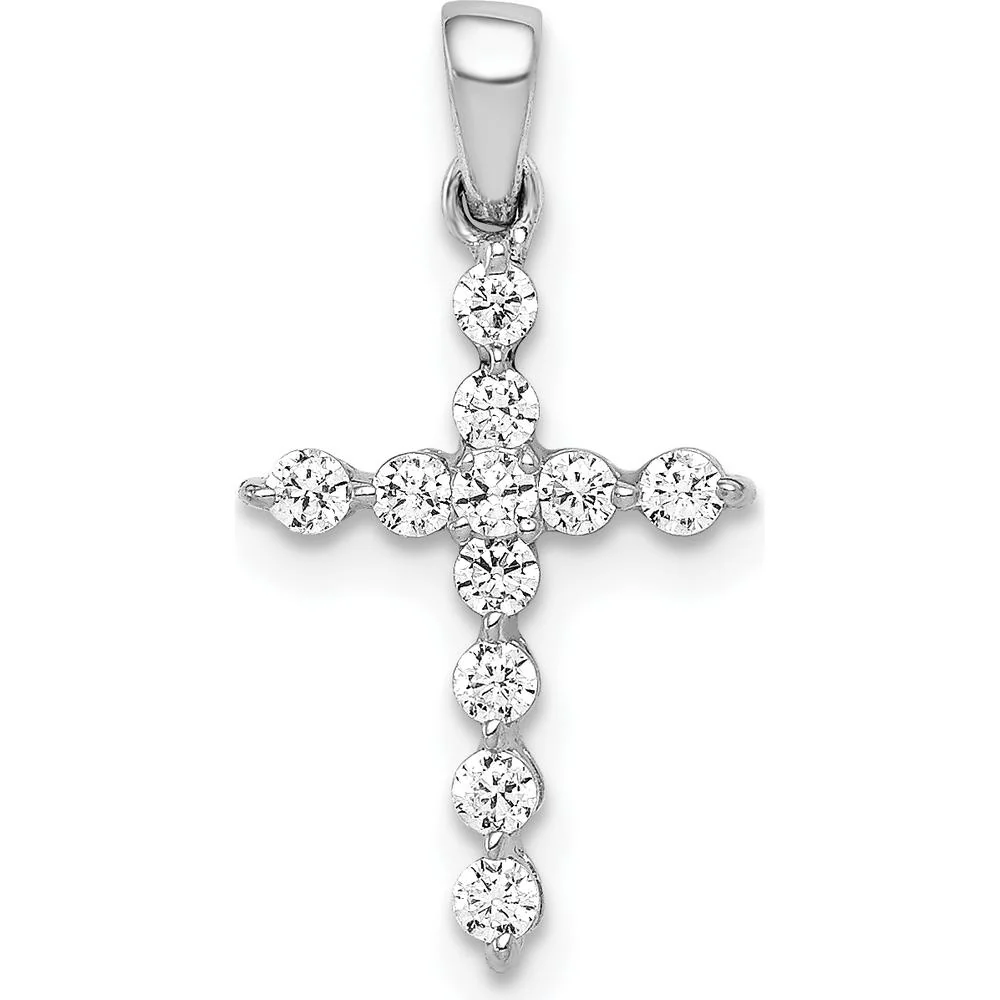 10K White Gold Diamond Cross Pendant with 1/4 Carat Total Diamond Weight by Oro Pregiato