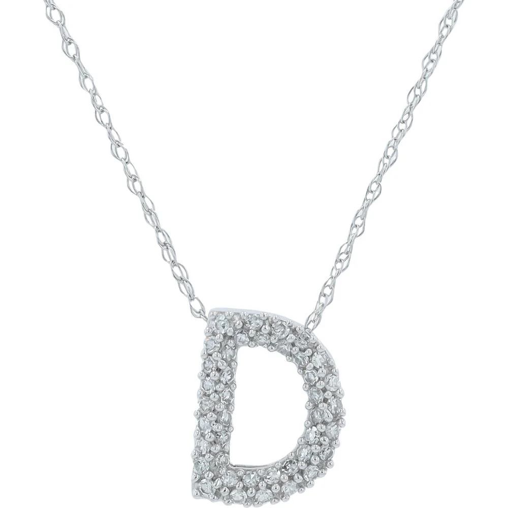 10K White Gold Diamond 'D' Pendant Necklace - 0.15 Carat Total Diamond Weight