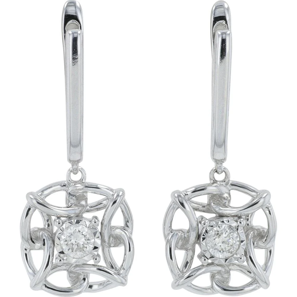 10K White Gold Diamond Drop Earrings with Prong Set Round Diamonds - 0.16 Carat Total Diamond Weight