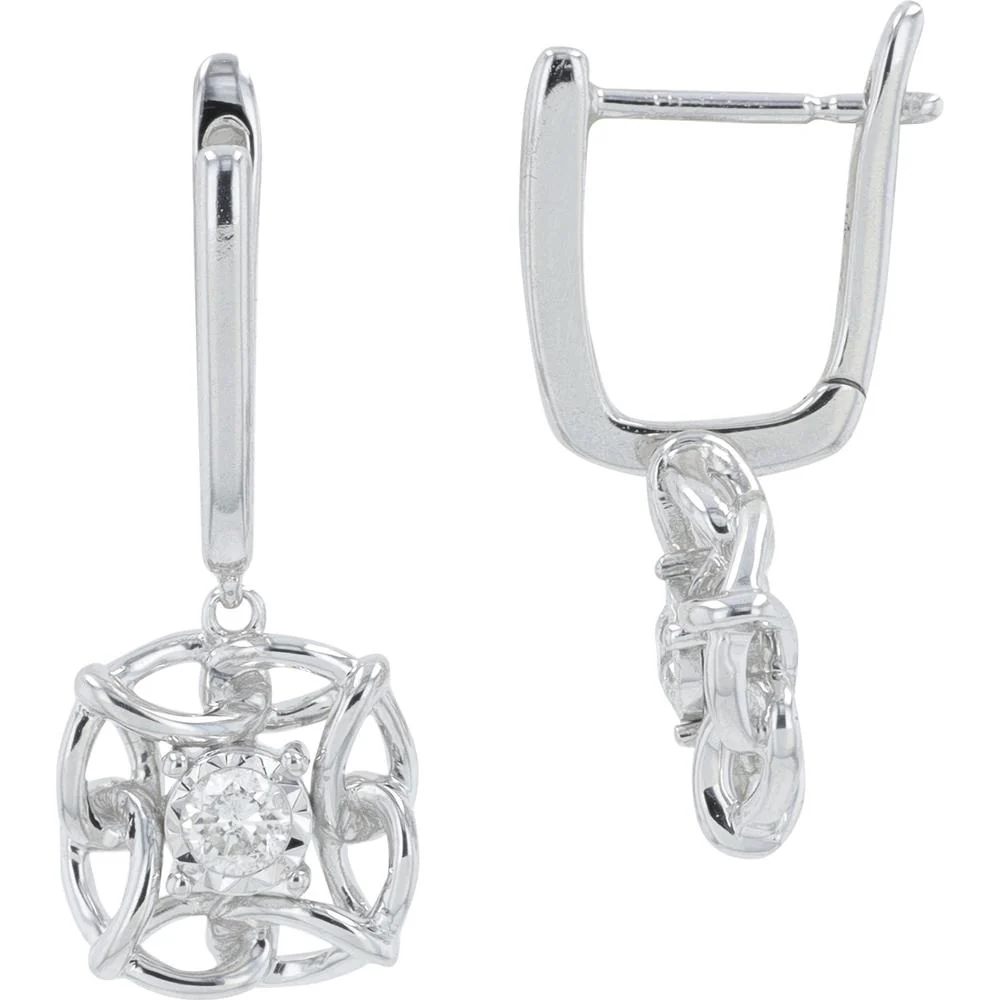 10K White Gold Diamond Drop Earrings with Prong Set Round Diamonds - 0.16 Carat Total Diamond Weight - Image 2