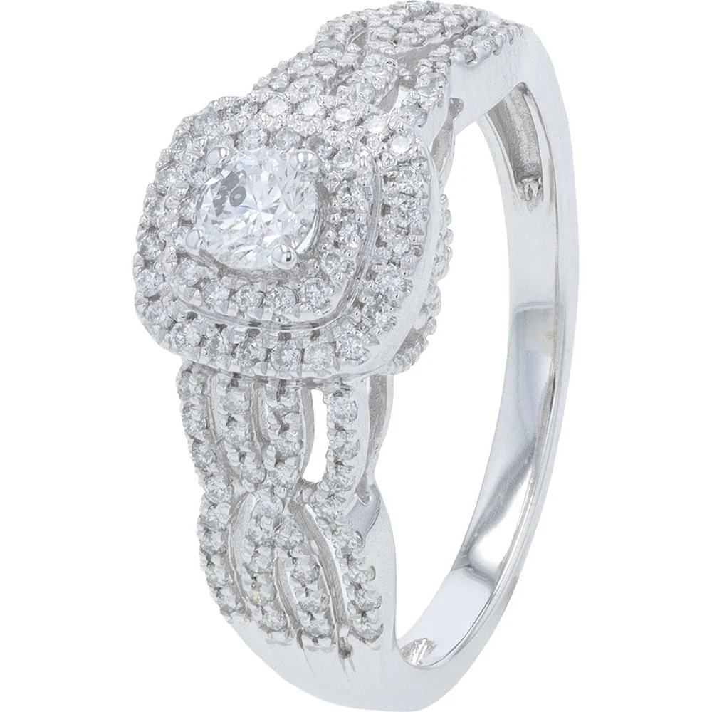 10K White Gold Diamond Engagement Ring with 0.50 Carat Total Diamond Weight and Round Center Diamond