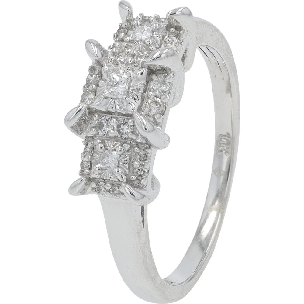 10K White Gold Diamond Engagement Ring with 0.50 Carat Total Square - Cut Halo Diamonds