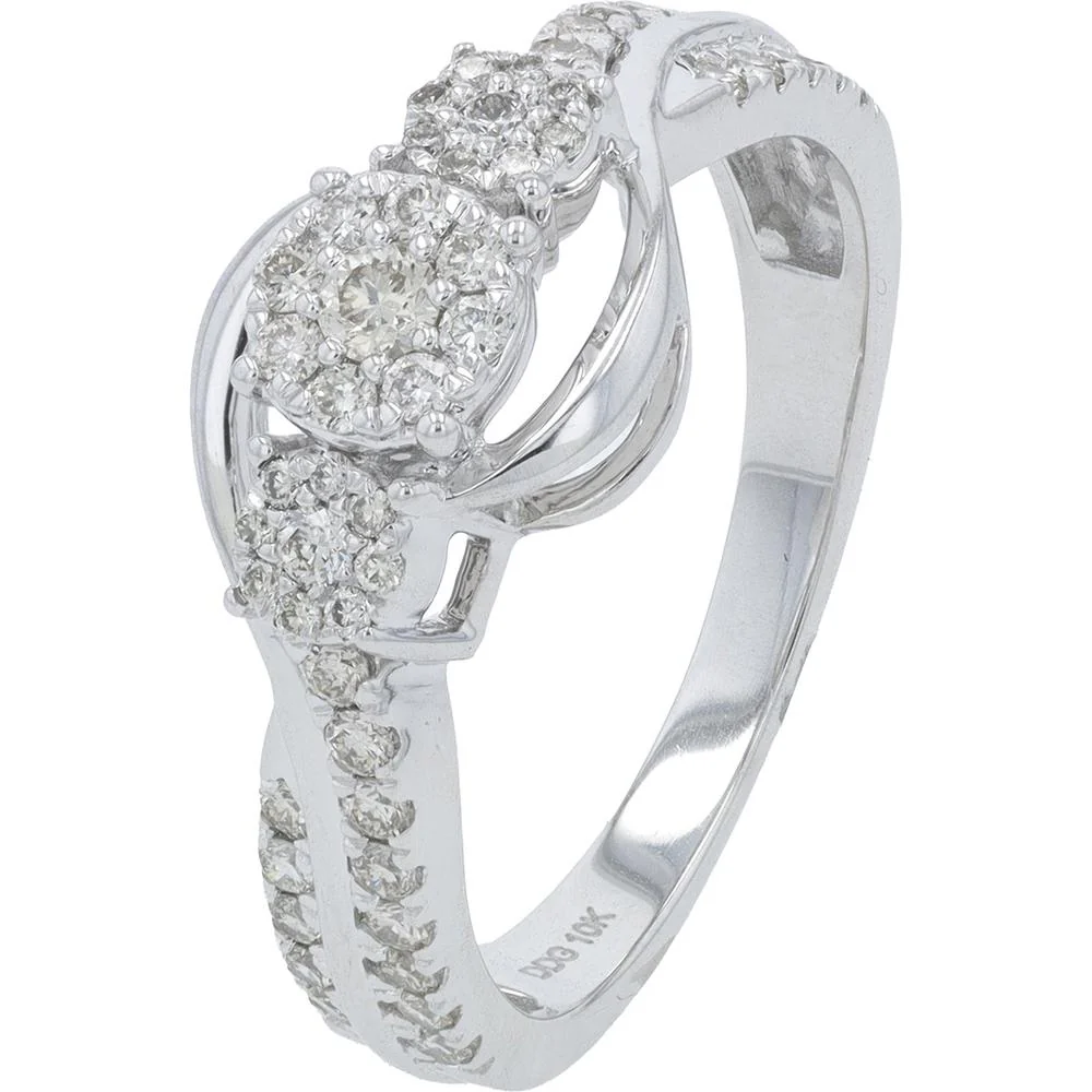 10K White Gold Diamond Engagement Ring with 0.50 Carat Total Weight Round Diamonds and Halo Setting