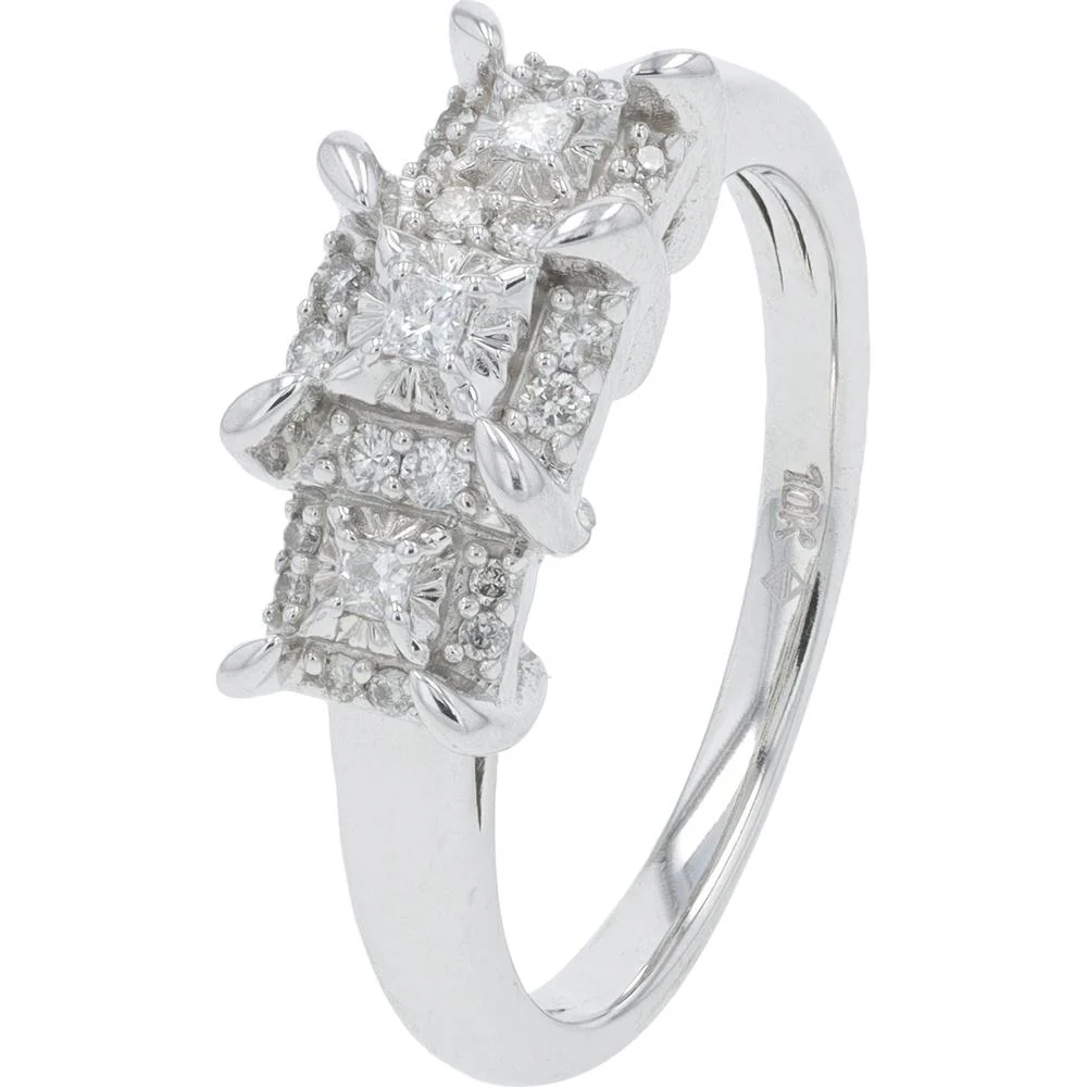 10K White Gold Diamond Engagement Ring with Princess Cut Diamonds - 0.25 Carat Total Diamond Weight