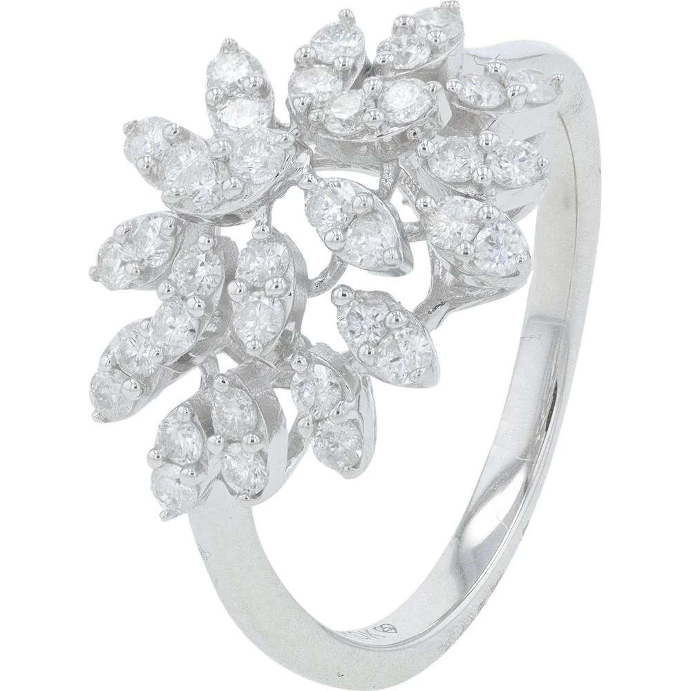 10K White Gold Diamond Floral Ring with Pear - Shaped Diamonds - 0.60 Carat Total Diamond Weight