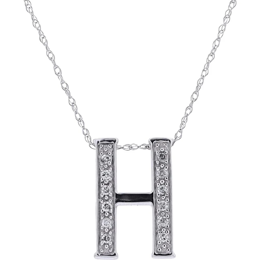 10K White Gold Diamond ‘H' Pendant Necklace - 0.10 Carat Total Diamond Weight