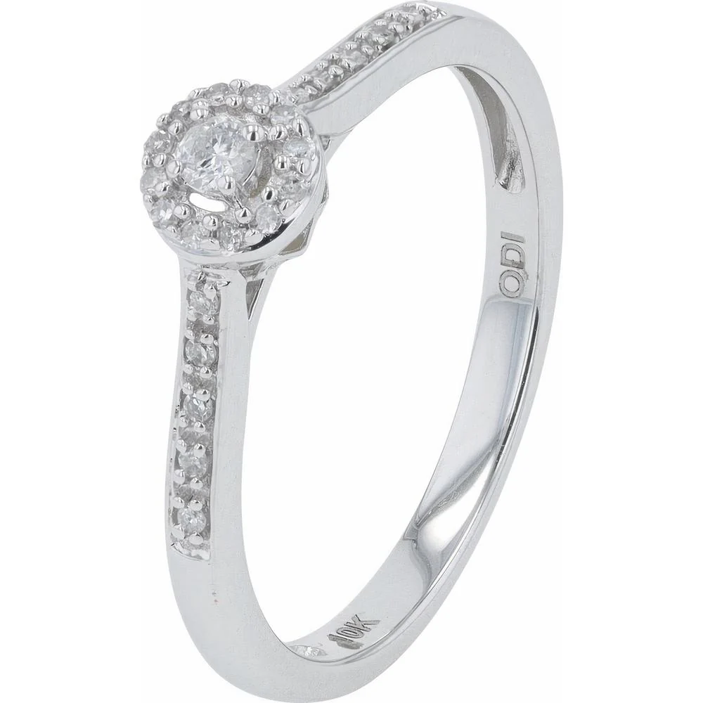 10K White Gold Diamond Halo Engagement Ring - 0.12 Carat Total Diamond Weight