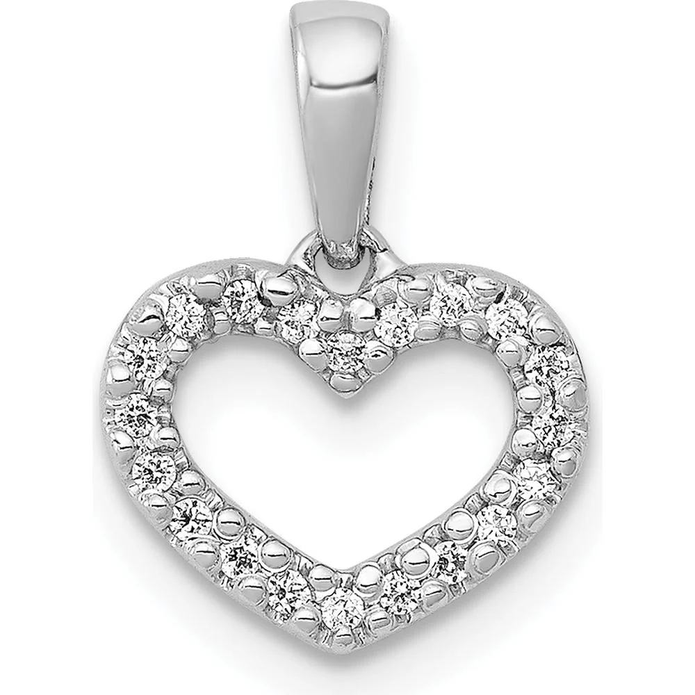 10K White Gold Diamond Heart Pendant - 0.03 Carat Total Diamond Weight by Oro Pregiato