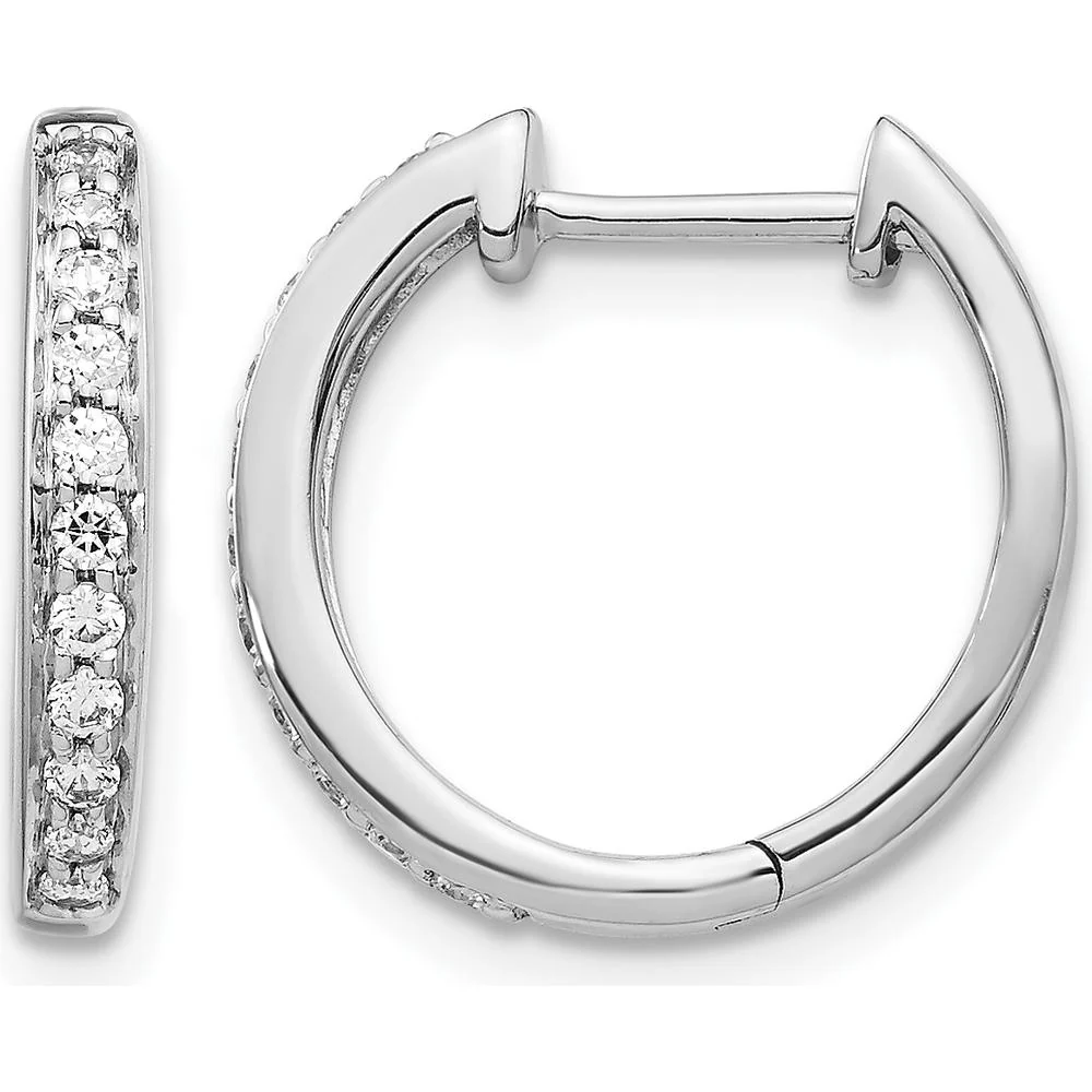 10K White Gold Diamond Hinged Hoop Earrings - 0.60 Carat Total Diamond Weight by Oro Pregiato